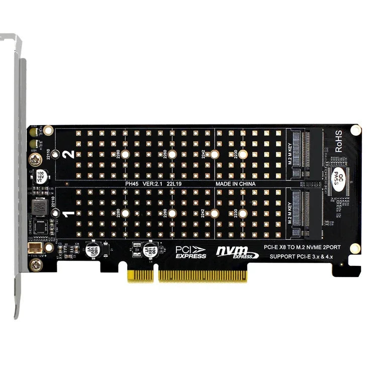 PCI-E X8 ダブルディスク転送カード NVME M.2 MKEY SSD RAIDアレイ拡張アダプター、PH45