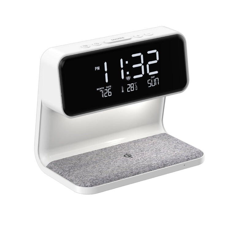 3イン1 10W ワイヤレス充電 ベッドサイドランプ LCD画面 アラームクロック 携帯充電器、EUプラグ