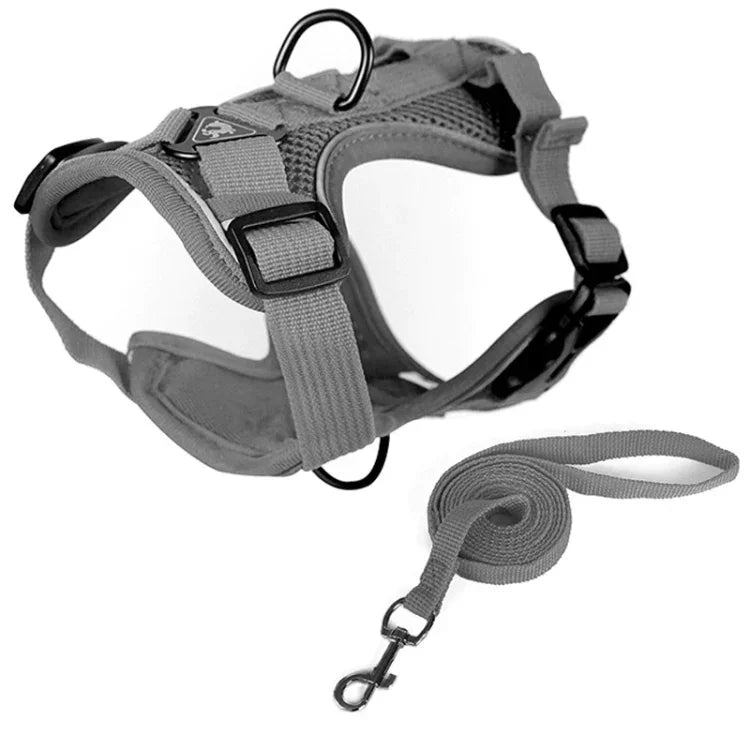 ペットベストハーネス＋牽引ロープセット 反射性通気性犬猫用ハーネス、S、M、L、XL