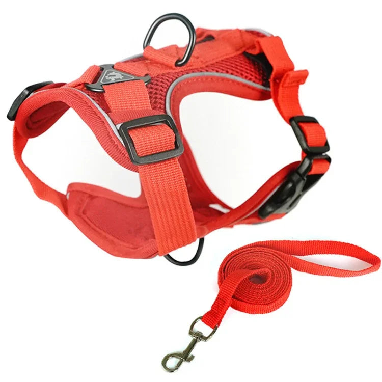 ペットベストハーネス＋牽引ロープセット 反射性通気性犬猫用ハーネス、S、M、L、XL