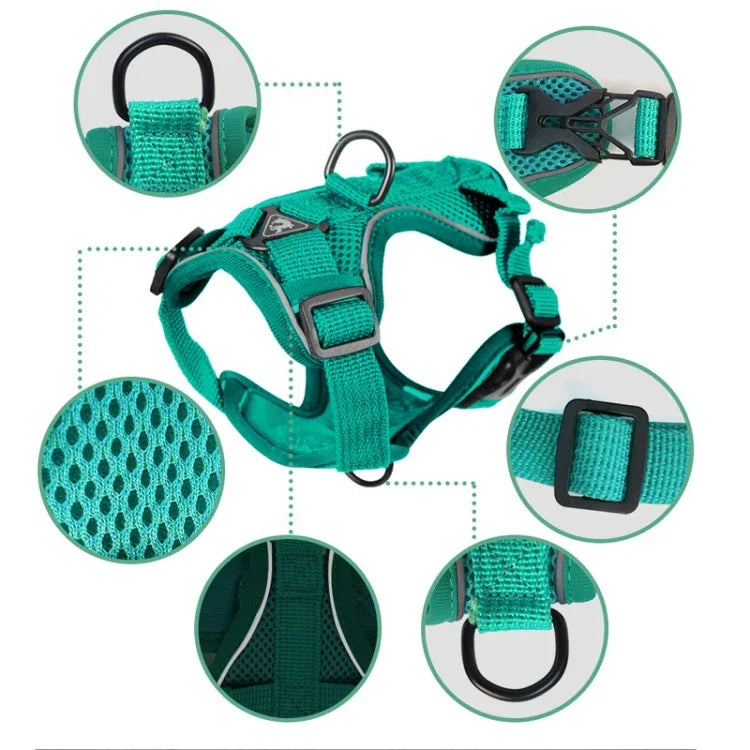 ペットベストハーネス＋牽引ロープセット 反射性通気性犬猫用ハーネス、S、M、L、XL