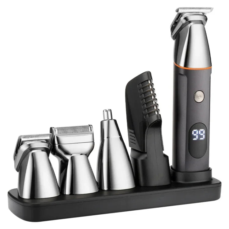 5イン1ヘアカットデジタル表示水洗いシェーバー鼻毛電動プッシュシアセット、LK-881 5イン1（シルバー）