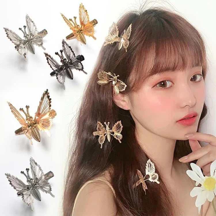 動くシミュレーションバタフライヘアピン シンプル前髪クリップ ヘアアクセサリー