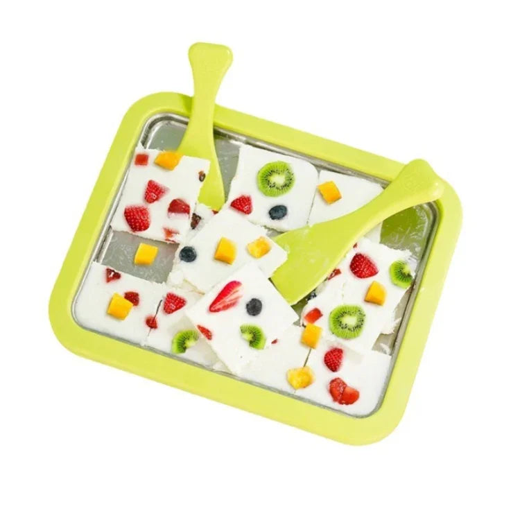 ミニ家庭用フライドヨーグルトメーカー子供用自家製DIYフライドアイストレイ、ステンレスグリーン26x21cm、ステンレスホワイト26x21cm、ステンレスピンク22.5x17.5cm、ステンレスホワイト22.5x17.5cm、アルミ合金ホワイト22.5x17.5cm
