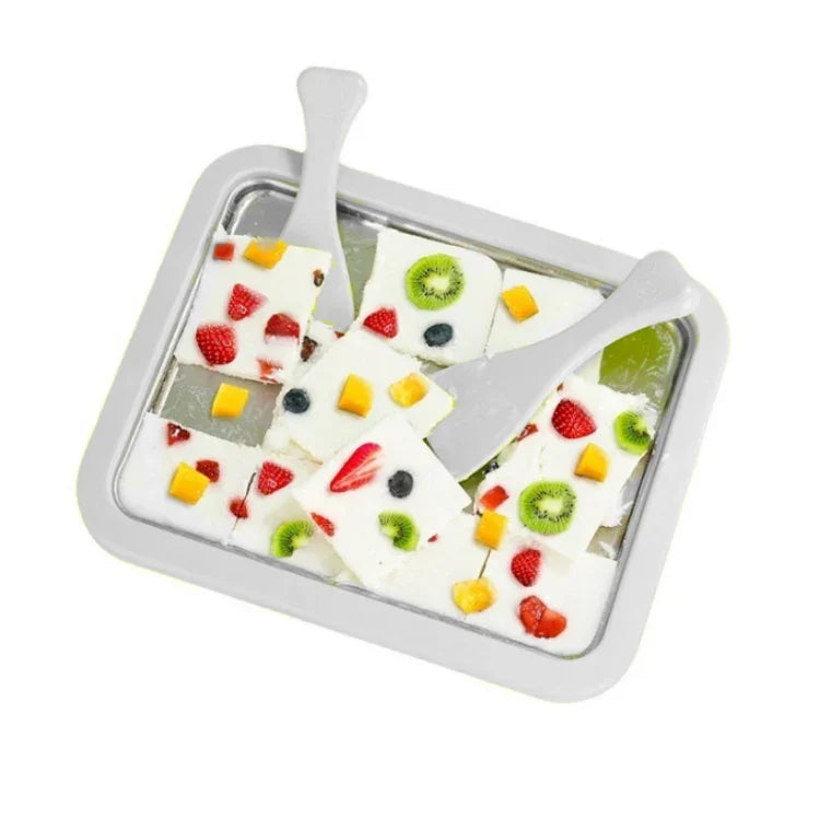 ミニ家庭用フライドヨーグルトメーカー子供用自家製DIYフライドアイストレイ、ステンレスグリーン26x21cm、ステンレスホワイト26x21cm、ステンレスピンク22.5x17.5cm、ステンレスホワイト22.5x17.5cm、アルミ合金ホワイト22.5x17.5cm