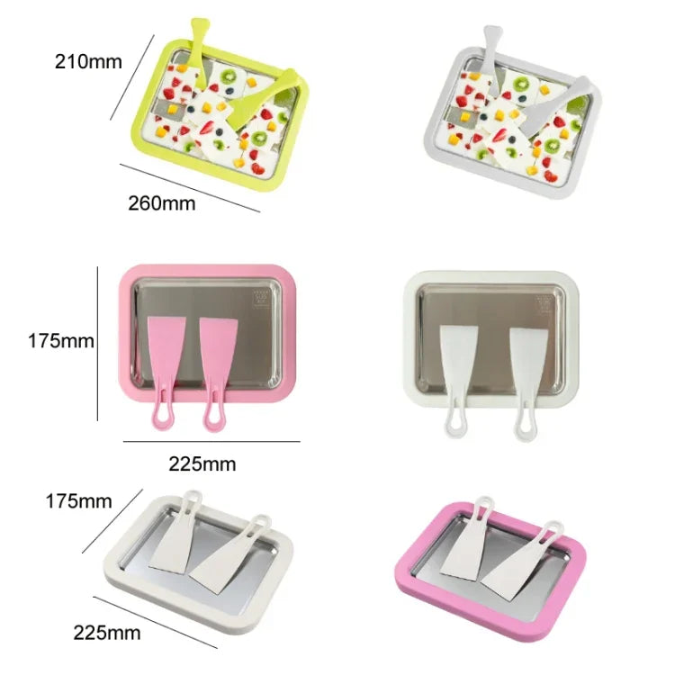 ミニ家庭用フライドヨーグルトメーカー子供用自家製DIYフライドアイストレイ、ステンレスグリーン26x21cm、ステンレスホワイト26x21cm、ステンレスピンク22.5x17.5cm、ステンレスホワイト22.5x17.5cm、アルミ合金ホワイト22.5x17.5cm
