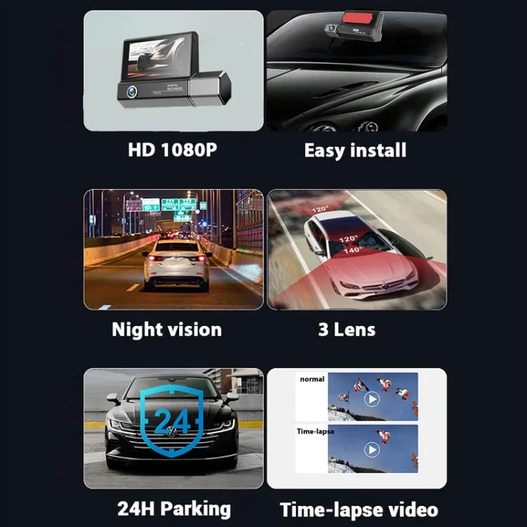 3レンズビデオ HD 1080P 多言語対応ドライビングレコーダー、F10