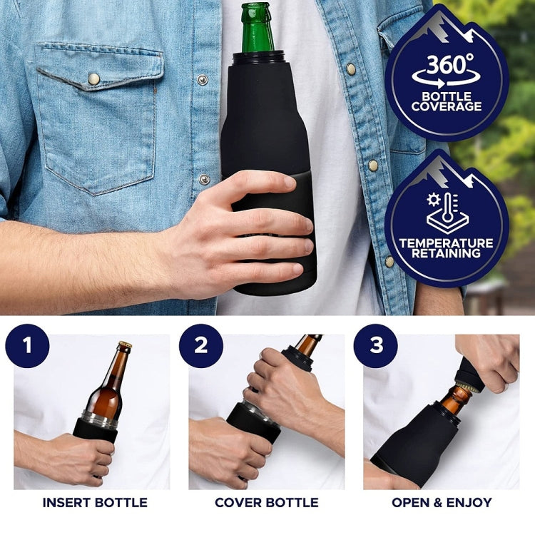 ダブル真空 12oz コーラ缶 保温マグ 304ステンレス ビールクーラー 栓抜き付き、ブラック