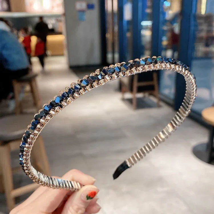 ゴールドトリムクリスタルフープ オールマッチヘアアクセサリー ヘッドバンド 滑り止めクリスタルヘッドウェア