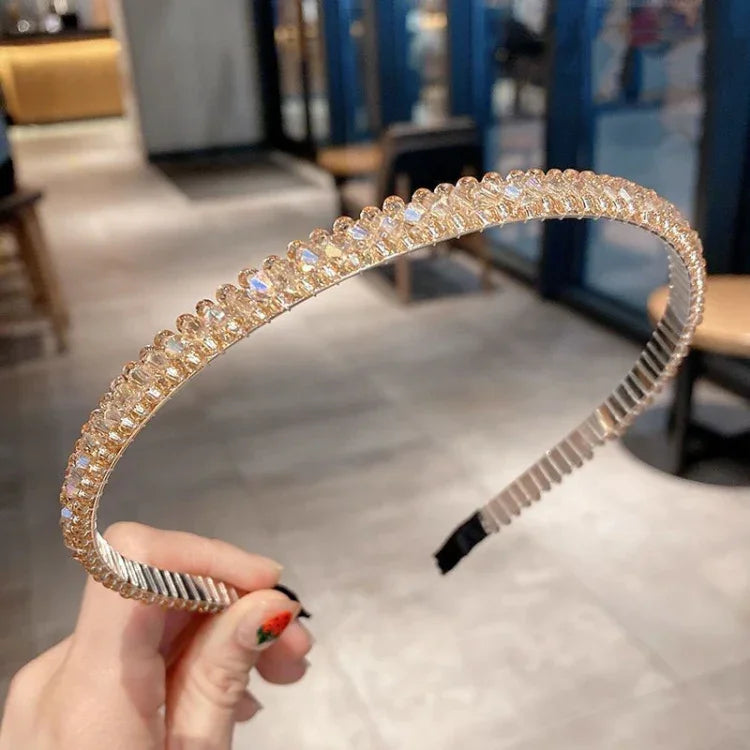 ゴールドトリムクリスタルフープ オールマッチヘアアクセサリー ヘッドバンド 滑り止めクリスタルヘッドウェア