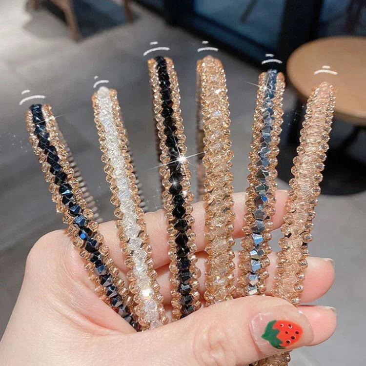 ゴールドトリムクリスタルフープ オールマッチヘアアクセサリー ヘッドバンド 滑り止めクリスタルヘッドウェア