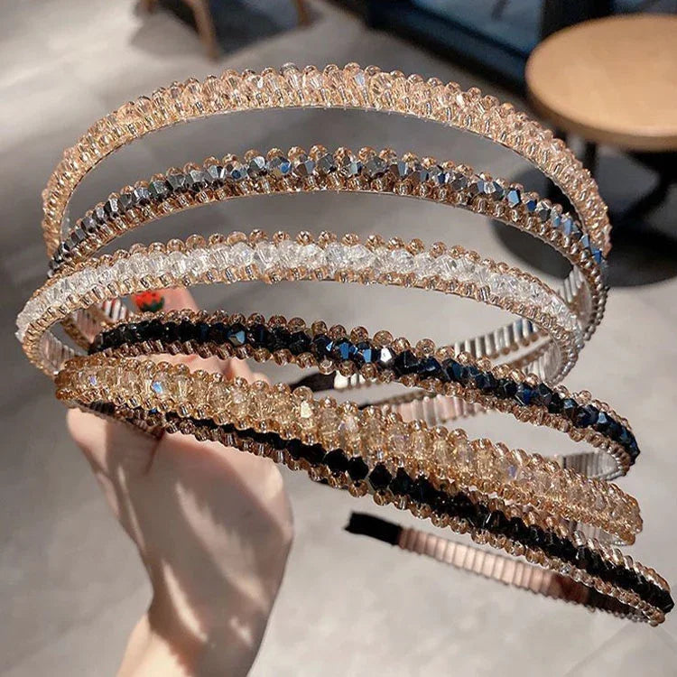 ゴールドトリムクリスタルフープ オールマッチヘアアクセサリー ヘッドバンド 滑り止めクリスタルヘッドウェア