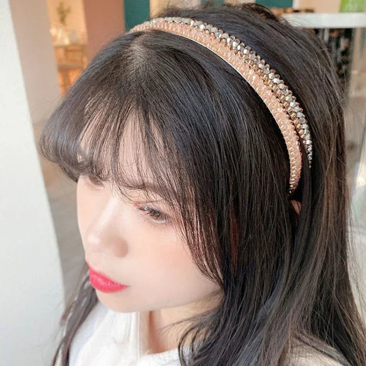 ゴールドトリムクリスタルフープ オールマッチヘアアクセサリー ヘッドバンド 滑り止めクリスタルヘッドウェア