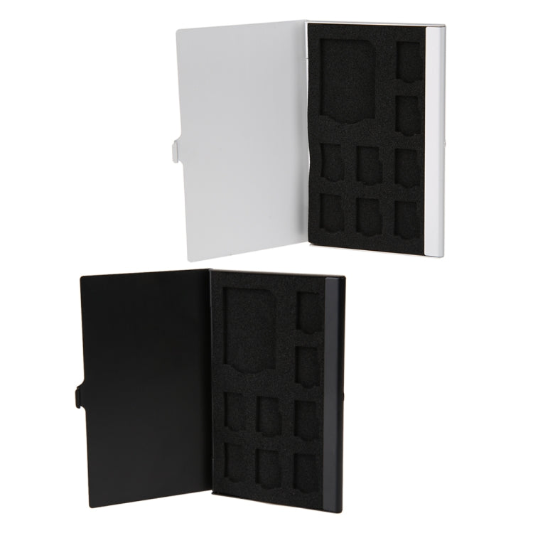 1SD+ 8TF アルミニウムマイクロSDカードホルダーピン収納ボックス SD/SIM/TFメモリーカード用9スロット、ブラック、シルバー