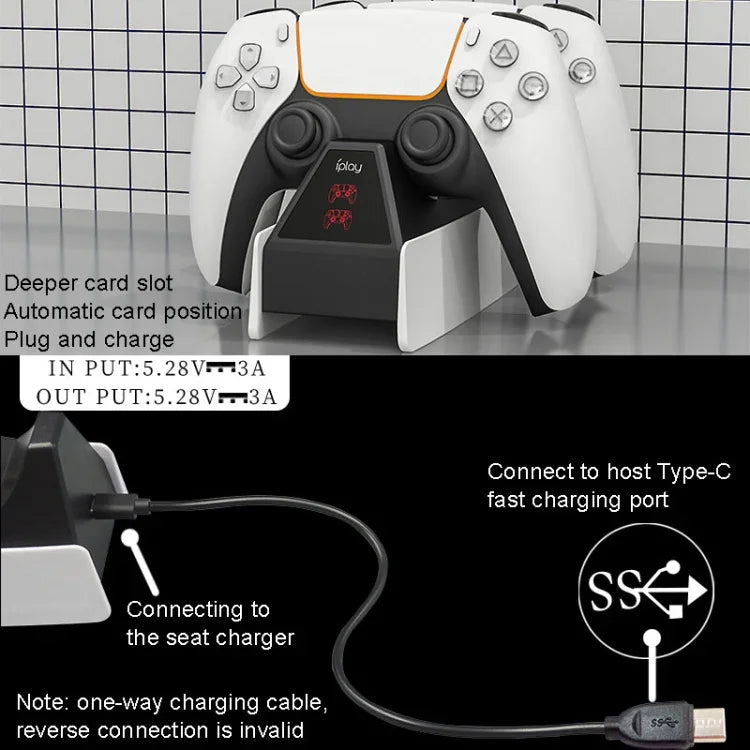 iplay HBP-260 PS5用ハンドル充電スタンド 電動ゲームハンドル高速充電スタンド、HBP-260