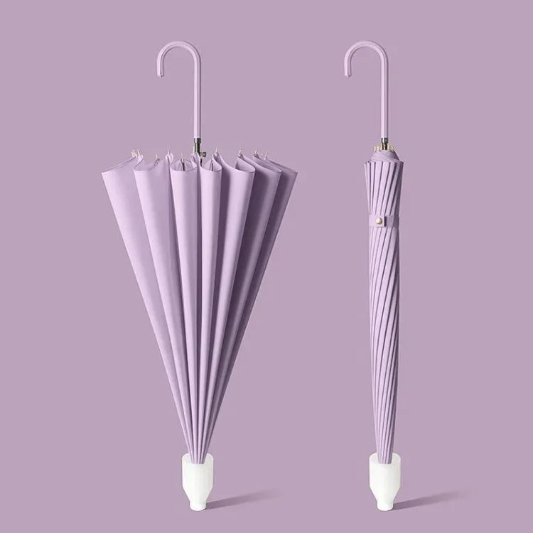 16 Bone Automatic Long Handle Double Sunny And Rain Dual Use Umbrella, With Waterproof Cover Beige, With Waterproof Cover Black, With Waterproof Cover Purple, With Waterproof Cover Green, With Waterproof Cover White, With Waterproof Cover Matcha       ...