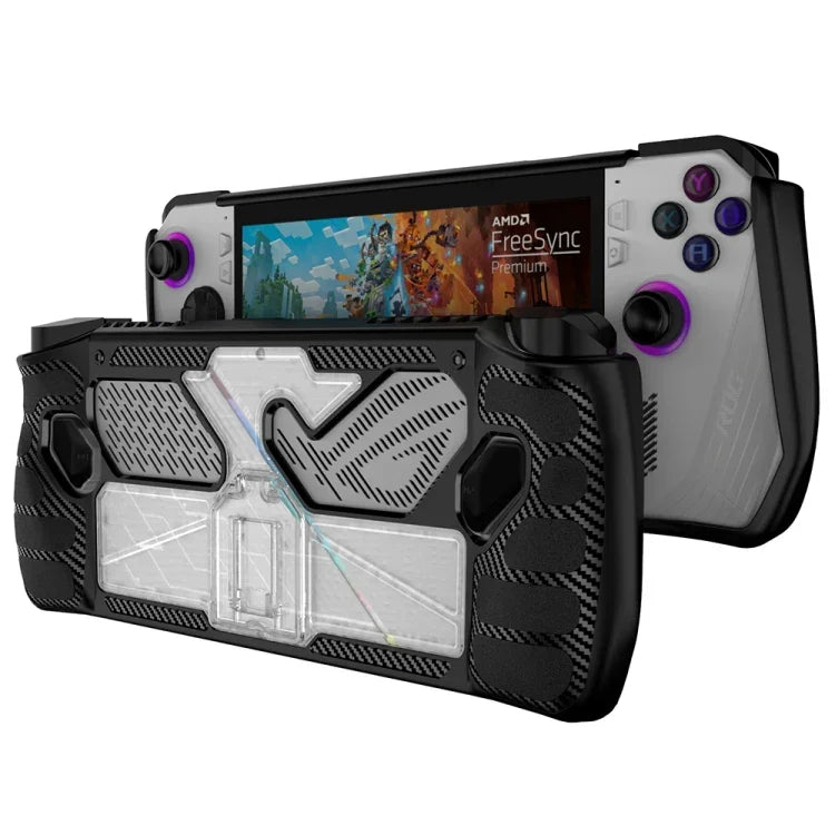 ASUS Rog Allyゲームコンソール用PC+TPU保護ケースカバー ブラケット付き、PC+TPU ブラック+透明