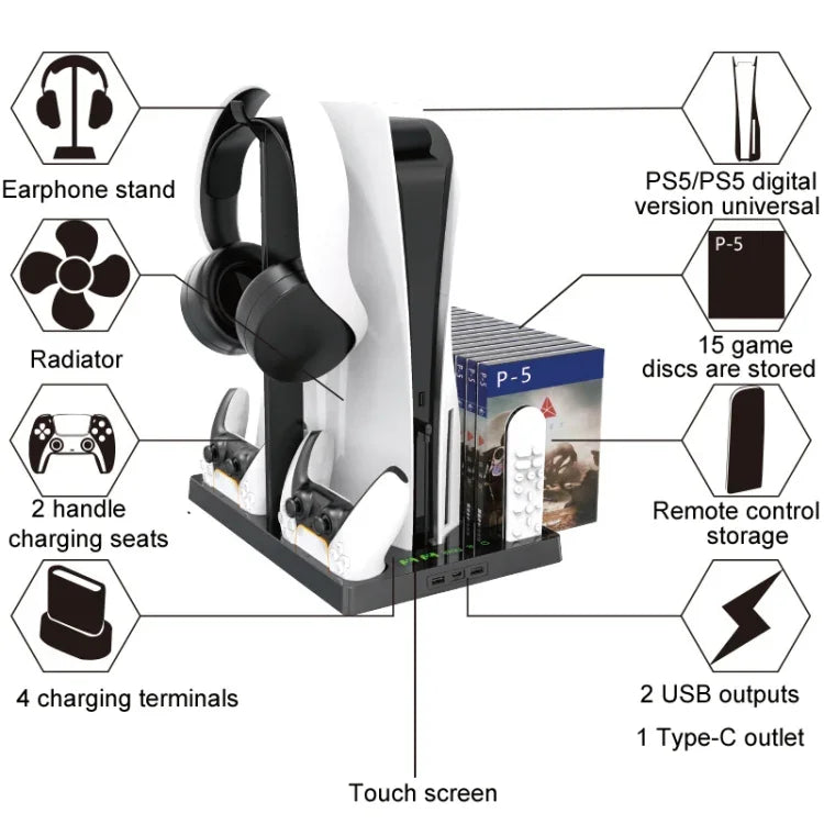 iplay PS5ゲームコンソール用冷却ファンベース充電スタンド ディスクホルダー付き、HBP-271