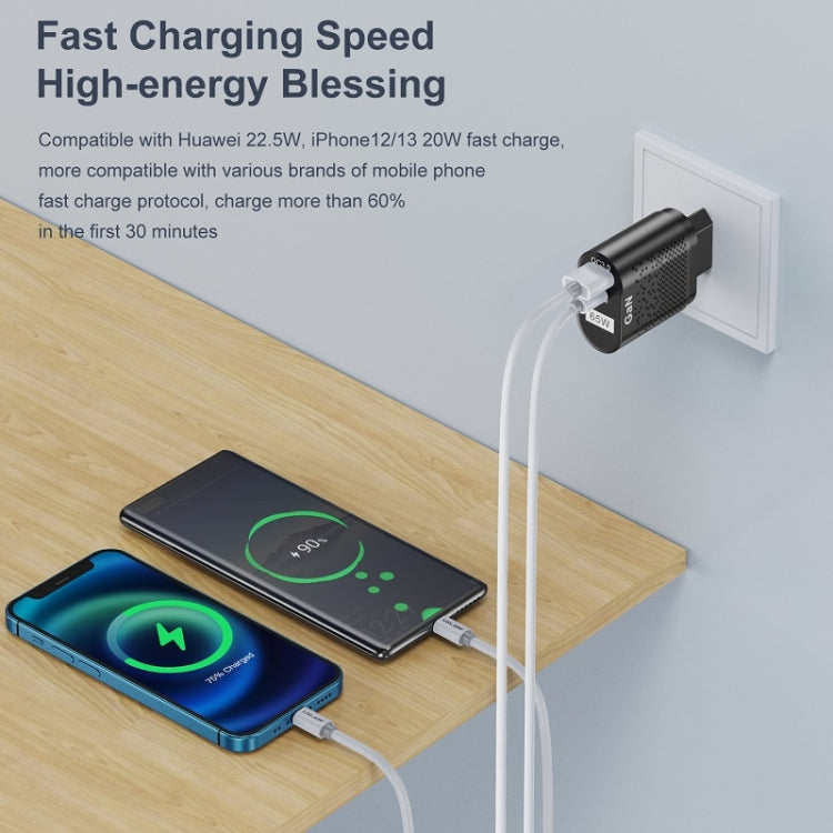 65W GaN モバイルフォン充電器 PD急速充電 コンピューターアダプター ブラック EUプラグ、ブラック UKプラグ、ブラック USプラグ、ブラック AUプラグ、ブラック KRプラグ、ホワイト EUプラグ、ホワイト UKプラグ、ホワイト USプラグ、ホワイト AUプラグ、ホワイト KRプラグ