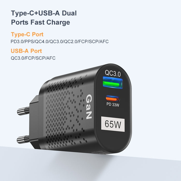 65W GaN モバイルフォン充電器 PD急速充電 コンピューターアダプター ブラック EUプラグ、ブラック UKプラグ、ブラック USプラグ、ブラック AUプラグ、ブラック KRプラグ、ホワイト EUプラグ、ホワイト UKプラグ、ホワイト USプラグ、ホワイト AUプラグ、ホワイト KRプラグ