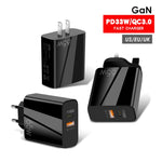 A502 65W USB-C/Type-C+USB デュアルポート GaN チャージャー QC3.0 ノートパソコン用ユニバーサル充電器、EUプラグ ブラック、EUプラグ ホワイト、USプラグ ブラック、USプラグ ホワイト、UKプラグ ブラック、UKプラグ ホワイト