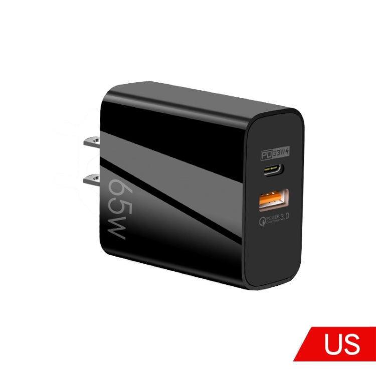 A502 65W USB-C/Type-C+USB デュアルポート GaN チャージャー QC3.0 ノートパソコン用ユニバーサル充電器、EUプラグ ブラック、EUプラグ ホワイト、USプラグ ブラック、USプラグ ホワイト、UKプラグ ブラック、UKプラグ ホワイト