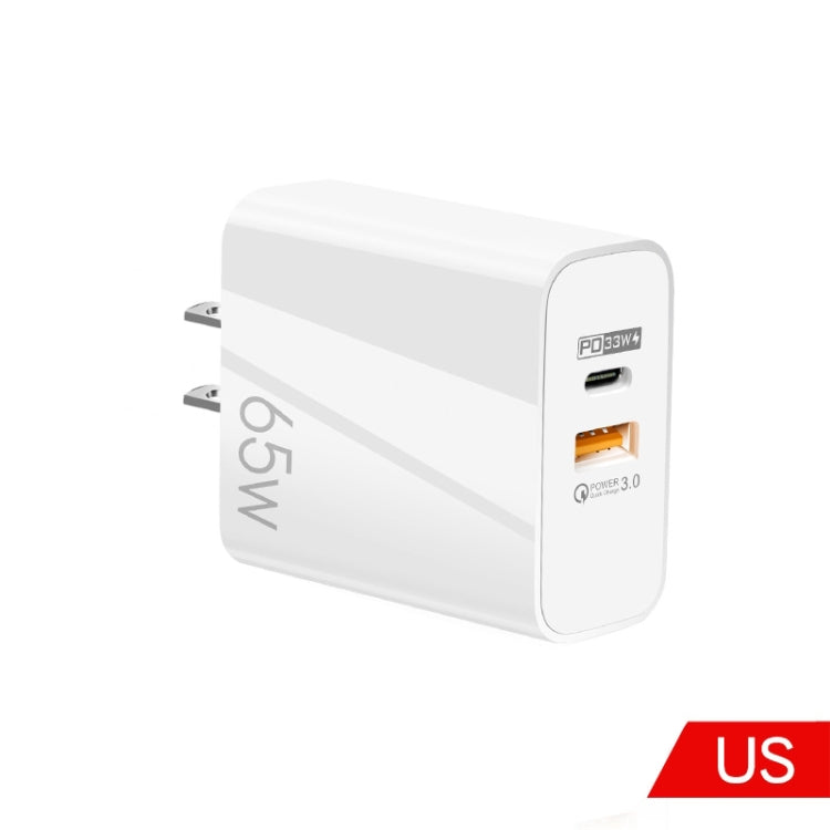 A502 65W USB-C/Type-C+USB デュアルポート GaN チャージャー QC3.0 ノートパソコン用ユニバーサル充電器、EUプラグ ブラック、EUプラグ ホワイト、USプラグ ブラック、USプラグ ホワイト、UKプラグ ブラック、UKプラグ ホワイト
