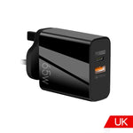 A502 65W USB-C/Type-C+USB デュアルポート GaN チャージャー QC3.0 ノートパソコン用ユニバーサル充電器、EUプラグ ブラック、EUプラグ ホワイト、USプラグ ブラック、USプラグ ホワイト、UKプラグ ブラック、UKプラグ ホワイト