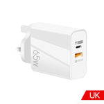A502 65W USB-C/Type-C+USB デュアルポート GaN チャージャー QC3.0 ノートパソコン用ユニバーサル充電器、EUプラグ ブラック、EUプラグ ホワイト、USプラグ ブラック、USプラグ ホワイト、UKプラグ ブラック、UKプラグ ホワイト