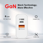 A502 65W USB-C/Type-C+USB デュアルポート GaN チャージャー QC3.0 ノートパソコン用ユニバーサル充電器、EUプラグ ブラック、EUプラグ ホワイト、USプラグ ブラック、USプラグ ホワイト、UKプラグ ブラック、UKプラグ ホワイト