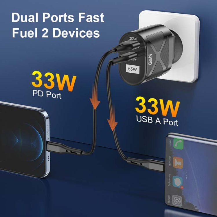 65W GAN PD + QC3.0 急速充電器 スマホ ノートパソコン ユニバーサル充電器 ヘッド EUプラグ ブラック、UKプラグ ブラック、USプラグ ブラック、AUプラグ ブラック、EUプラグ ホワイト、UKプラグ ホワイト、USプラグ ホワイト、AUプラグ ホワイト