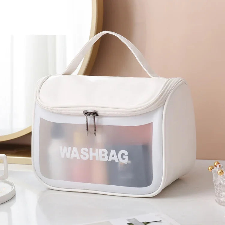 PVC半透明コスメティックバッグ フロストトイレタリーバッグ PUフリップトップバスバッグ