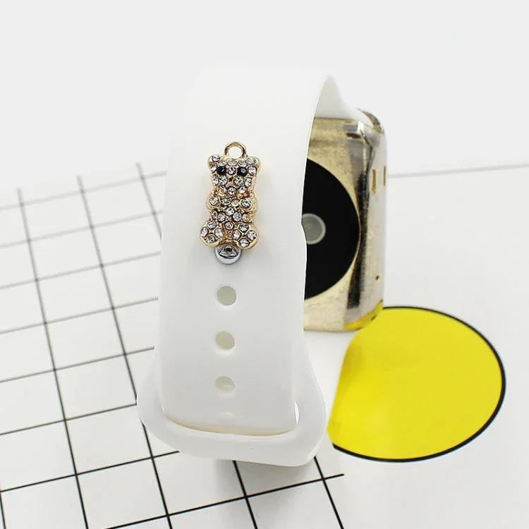 2個セット 時計シリコンストラップ装飾ダイヤモンドバックルストラップネイル、ダイヤモンドハート1個、ダイヤモンドハンド、ダイヤモンドベア、ダイヤモンドクローバー、ダイヤモンドペンタグラム1個、フルダイヤモンドペンタゴン、フルダイヤモンドハート、ダイヤモンドトンボ