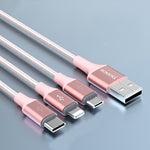 ROMOSS CB25 3-in-1 3.5A 8ピン + マイクロUSB + Type C/USB-Cケーブル、1m