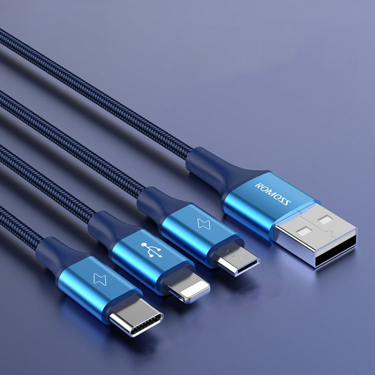 ROMOSS CB25 3-in-1 3.5A 8ピン + マイクロUSB + Type C/USB-Cケーブル、1m