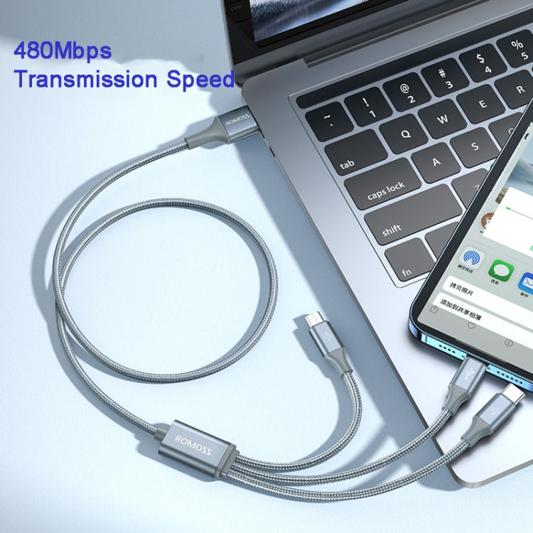 ROMOSS CB25 3-in-1 3.5A 8ピン + マイクロUSB + Type C/USB-Cケーブル、1m