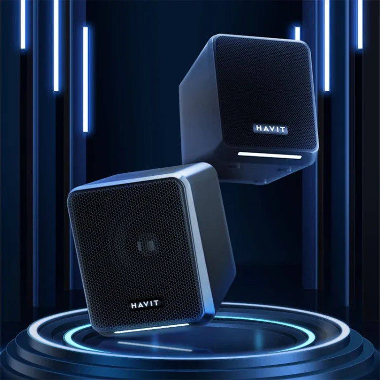 Havit A20 Plus カラフルアンビエントライト 有線コンピューターオーディオステレオサラウンドサウンドスピーカー、ブラック、Bluetoothバージョン