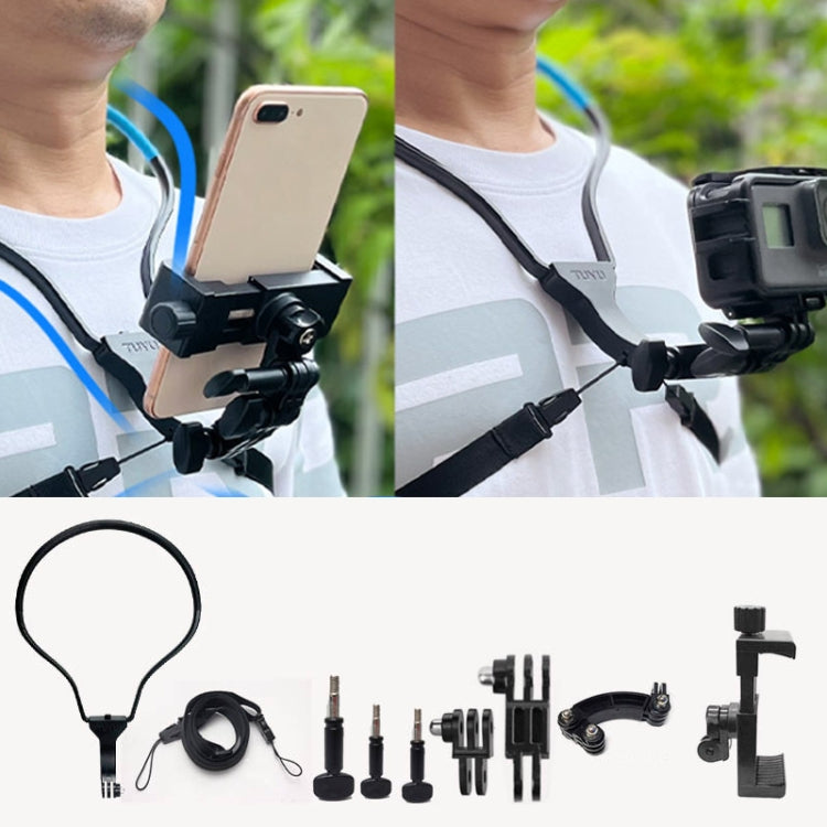 TUYU カメラネックホルダー 携帯電話胸ストラップマウント ビデオ撮影用//POV、スタンダード（ブラック）、スタンダード（ブルー）、電話クリップ付き（ブラック）、電話クリップ付き（ブルー）、縦撮影（ブラック）、縦撮影（ブルー）、縦＋電話クリップ（ブラック）