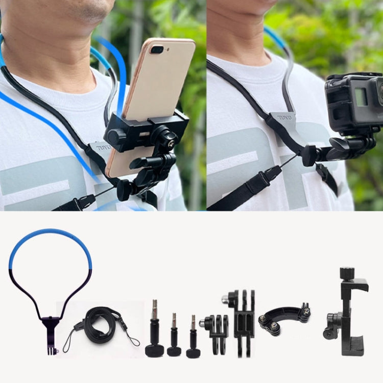 TUYU カメラネックホルダー 携帯電話胸ストラップマウント ビデオ撮影用//POV、スタンダード（ブラック）、スタンダード（ブルー）、電話クリップ付き（ブラック）、電話クリップ付き（ブルー）、縦撮影（ブラック）、縦撮影（ブルー）、縦＋電話クリップ（ブラック）