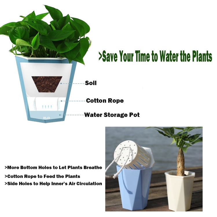 ダイヤモンド形自動吸水レイジーフラワーポット 観葉植物用プラスチックポット、12cm x 14cm