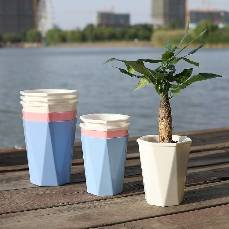 ダイヤモンド形自動吸水レイジーフラワーポット 観葉植物用プラスチックポット、12cm x 14cm