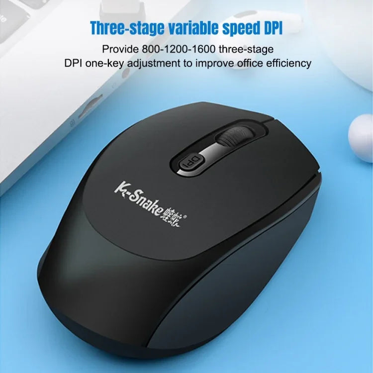 K-Snake WK800 Wireless 2.4G Keyboard Mouse Set Tabletop Computer Notebook Business Office House Use, White, Black