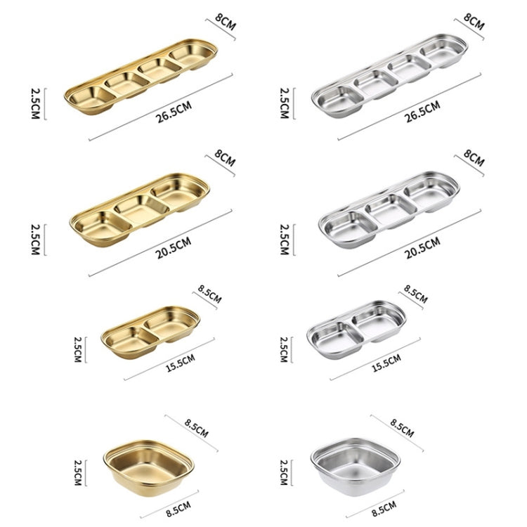 ステンレス製四角いソース皿 鍋用調味料皿 バーベキューテーブルウェア 1区画（シルバー）、2区画（シルバー）、3区画（シルバー）、4区画（シルバー）、1区画（ゴールド）、2区画（ゴールド）、3区画（ゴールド）、4区画（ゴールド）