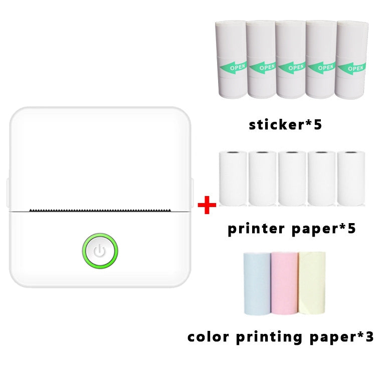 X6 200DPI 学生用宿題プリンター Bluetoothインクレスポケットプリンター、ピンクプリンターペーパーx1、白印刷用紙x1、ピンク印刷用紙x5、白印刷用紙x5、ピンクステッカーx5、白ステッカーx5、ピンク5枚プリンターペーパー+5枚ステッカー