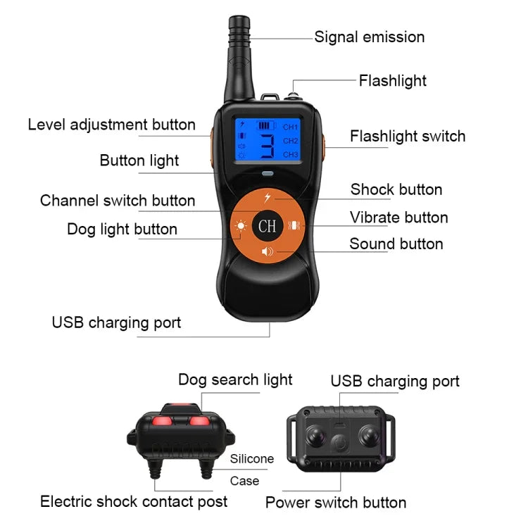 スマート電子リモコン犬トレーニングデバイス 防水 ペット用バークストッパー 1匹用, 2匹用