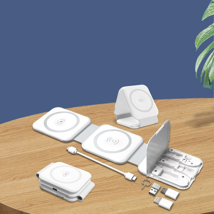 10-in-1 Magnetic Wireless Folding Charger With Data Cable Adapter Storage box, BM3093 (White), BM3093