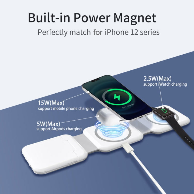 10-in-1 Magnetic Wireless Folding Charger With Data Cable Adapter Storage box, BM3093 (White), BM3093