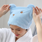 キャラクターくま 厚手コーラルベルベット ヘアドライキャップ 強力吸水 速乾ターバン