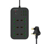 T24 2m 3000W 6プラグ + PD + 4 USBポート 多機能 耐火ソケット スイッチ付き、UKプラグ、USプラグ