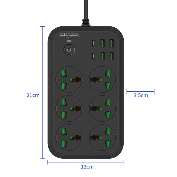 T24 2m 3000W 6プラグ + PD + 4 USBポート 多機能 耐火ソケット スイッチ付き、UKプラグ、USプラグ